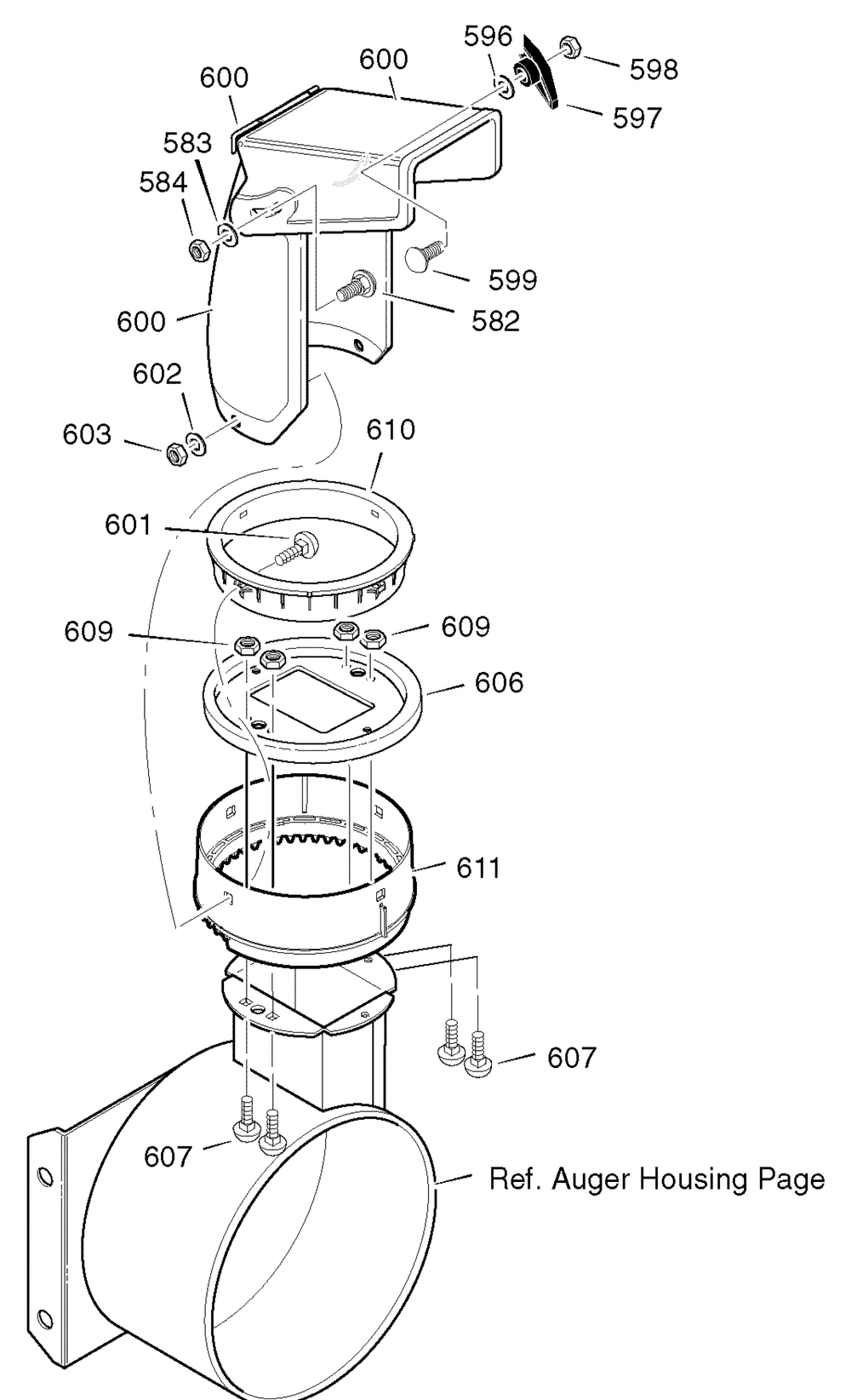 Discharge Chute Diagram and Parts List for 622505X105A 2004 Briggs and Stratton Snow Blower
